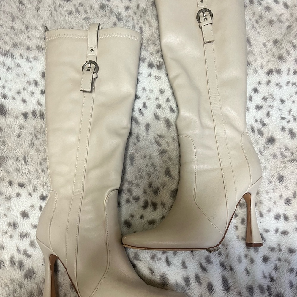 Fashion Nova Cream Heeled Boots